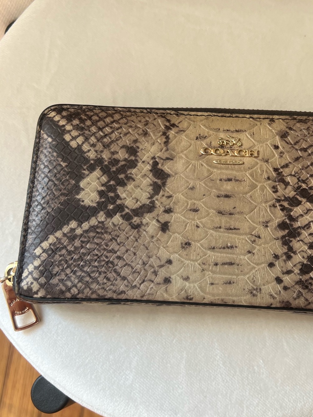 Coach Accordion Zip Wallet in Natural Python-Embossed Leather